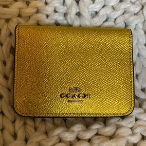 Metallic yellow 💛 COACH mini wallet/keychain